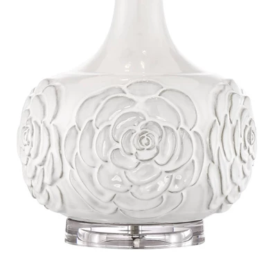 Possini Euro Design Natalia Modern Country Cottage Table Lamp 27" Tall White Ceramic Glaze Textured Floral Drum Shade For Bedroom Living Room Bedside 6 Possini Euro Design Natalia Modern Country Cottage Table Lamp 27" Tall White Ceramic Glaze Textured Floral Drum Shade For Bedroom Living Room Bedside - Image 4