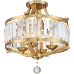 Vienna Full Spectrum Prava Modern Ceiling Light Semi Flush Mount Fixture 16 1/2" Wide Warm Brass 4-Light Crystal Drum For Bedroom Kitchen Living Room -Possini Euro Design Shop GUEST 017d8b11 8b7d 471f ac65 399a602dc305