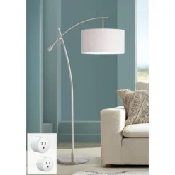 Possini Euro Design Raymond Modern 69" Tall Arc Floor Lamp With Smart Socket Raymond Nickel Adjustable Off-White Shade For Living Room