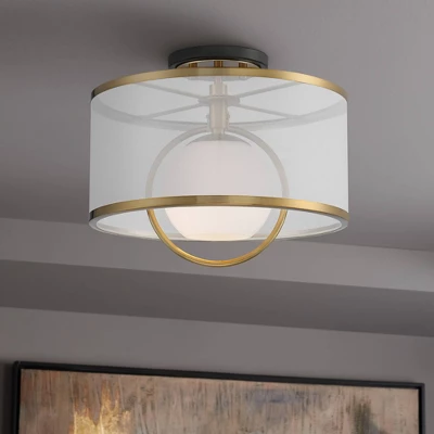 Possini Euro Design Carlyn Modern Art Deco Ceiling Light Semi Flush Mount Fixture 14" Wide Warm Brass Black Orb Organza Drum Shade For Bedroom Kitchen 3 Possini Euro Design Carlyn Modern Art Deco Ceiling Light Semi Flush Mount Fixture 14" Wide Warm Brass Black Orb Organza Drum Shade For Bedroom Kitchen