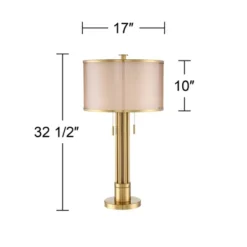 Possini Euro Design Granview Modern Table Lamp 32 1/2" Tall Brass Column Taupe Organza Outer Off White Linen Inner Drum Shade For Bedroom Living Room -Possini Euro Design Shop GUEST 04c72a7f 13a7 48df a539 a4e1a28cd6d9