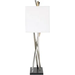 Possini Euro Design Modern Table Lamps 30" Tall Set Of 2 Brushed Steel Black White Linen Rectangular Shade For Living Room Family Bedroom -Possini Euro Design Shop GUEST 05c8b017 0544 4ee8 96a0 4f79d68d7751
