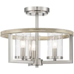 Possini Euro Design Senna Modern Industrial Ceiling Light Semi Flush Mount Fixture 15" Wide Brushed Nickel Gray Wood 3-Light Clear Glass For Bedroom 12 Possini Euro Design Senna Modern Industrial Ceiling Light Semi Flush Mount Fixture 15" Wide Brushed Nickel Gray Wood 3-Light Clear Glass For Bedroom -Possini Euro Design Shop GUEST 08dd1794 0813 479b a383 aeb04b0df2ca