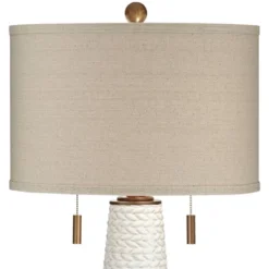 Possini Euro Design Kingston Modern Mid Century Table Lamp 32 3/4" Tall White Grooved Patterned Ceramic Taupe Drum Shade For Bedroom Living Room House -Possini Euro Design Shop GUEST 15d26357 aafb 47a0 8f9a 2fff0faebb83