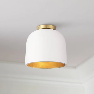 Possini Euro Design Merrick Modern Industrial Ceiling Light Flush Mount Fixture 9 1/4" Wide White Cement Gold For Bedroom Kitchen Living Room Hallway 3 Possini Euro Design Merrick Modern Industrial Ceiling Light Flush Mount Fixture 9 1/4" Wide White Cement Gold For Bedroom Kitchen Living Room Hallway