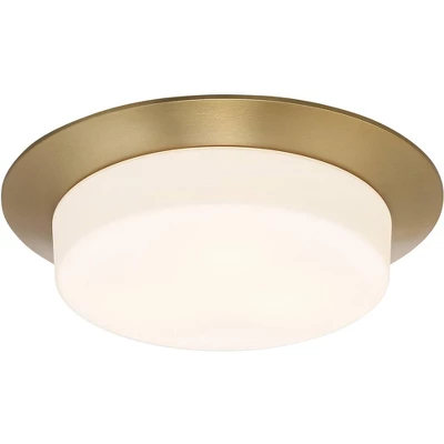 Possini Euro Design Melber Modern Ceiling Light Flush Mount Fixture 14" Wide Warm Brass Gold 3-Light Opal White Glass Shade For Bedroom Living Room 6 Possini Euro Design Melber Modern Ceiling Light Flush Mount Fixture 14" Wide Warm Brass Gold 3-Light Opal White Glass Shade For Bedroom Living Room - Image 4