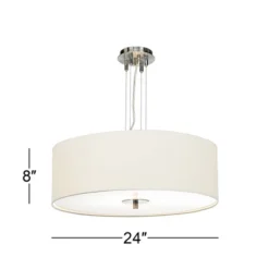 Possini Euro Design Brushed Nickel Pendant Chandelier 24" Wide Modern White Canvas Drum Shade 4-Light Fixture For Dining Room House Kitchen Island -Possini Euro Design Shop GUEST 1ee6a86d 9e02 4882 84e5 31d77a6043b0