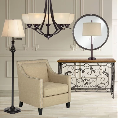 Possini Euro Design Rustic Farmhouse Table Lamp 33" Tall Dark Bronze Metal Off White Burlap Fabric Drum Shade For Bedroom Living Room House Bedside 9 Possini Euro Design Rustic Farmhouse Table Lamp 33" Tall Dark Bronze Metal Off White Burlap Fabric Drum Shade For Bedroom Living Room House Bedside - Image 7