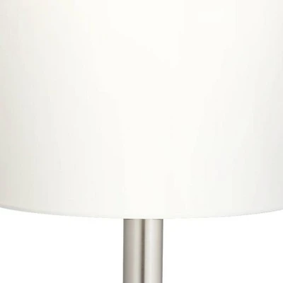 Possini Euro Design Mid Century Modern Floor Lamp 62" Tall Brushed Steel Droplet Cotton Cylinder Shade For Living Room Bedroom Office 4 Possini Euro Design Mid Century Modern Floor Lamp 62" Tall Brushed Steel Droplet Cotton Cylinder Shade For Living Room Bedroom Office - Image 2