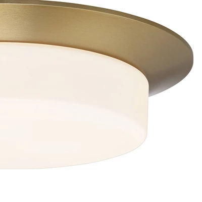 Possini Euro Design Melber Modern Ceiling Light Flush Mount Fixture 14" Wide Warm Brass Gold 3-Light Opal White Glass Shade For Bedroom Living Room 4 Possini Euro Design Melber Modern Ceiling Light Flush Mount Fixture 14" Wide Warm Brass Gold 3-Light Opal White Glass Shade For Bedroom Living Room - Image 2