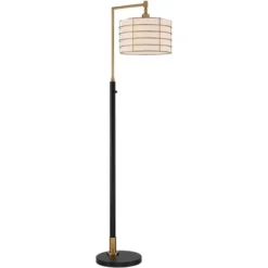 Possini Euro Design Modern Arc Floor Lamp 63 1/2" Tall Warm Gold Black Metal Cage Off-White Linen Shade For Living Room Reading -Possini Euro Design Shop GUEST 2685c32e 1594 4b24 8970 cad0e363bc17
