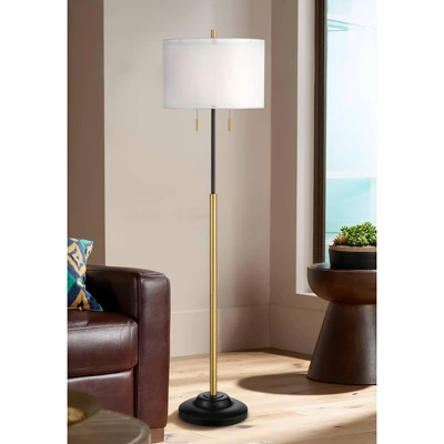 Possini Euro Design Roxie Modern Floor Lamp Standing 65 1/2" Tall Brass Black Metal Sheer Linen Double Drum Shade For Living Room Bedroom Office House 10 Possini Euro Design Roxie Modern Floor Lamp Standing 65 1/2" Tall Brass Black Metal Sheer Linen Double Drum Shade For Living Room Bedroom Office House - Image 8