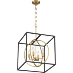 Possini Euro Design Black Warm Brass Cage Foyer Pendant Chandelier 16 1/2" Wide 4-Light Mid Century Modern For Dining Room House -Possini Euro Design Shop GUEST 28ea49df ca47 49e3 a1cf 824e7d8c91a0