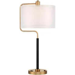 Possini Euro Design Carlyle Modern Mid Century Desk Lamp 30 1/2" Tall Gold With USB And AC Power Outlet In Base Double Drum Shades For Living Room -Possini Euro Design Shop GUEST 2aee53f4 f464 4896 9083 f5e8054dcb78