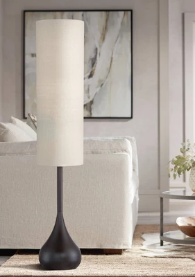 Possini Euro Design Mid Century Modern Floor Lamp 62" Tall Bronze Metal Droplet Off White Cream Cylinder Shade For Living Room Reading 3 Possini Euro Design Mid Century Modern Floor Lamp 62" Tall Bronze Metal Droplet Off White Cream Cylinder Shade For Living Room Reading