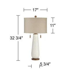 Possini Euro Design Kingston Modern Mid Century Table Lamp 32 3/4" Tall White Grooved Patterned Ceramic Taupe Drum Shade For Bedroom Living Room House -Possini Euro Design Shop GUEST 2caf689e 9867 45da 8605 dcb03da39ed1