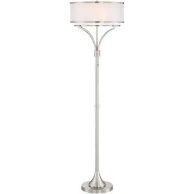 Possini Euro Design Modern Floor Lamp 64" Tall Brushed Nickel Silver Organza White Linen Drum Shade For Living Room Bedroom Office 9 Possini Euro Design Modern Floor Lamp 64" Tall Brushed Nickel Silver Organza White Linen Drum Shade For Living Room Bedroom Office - Image 7