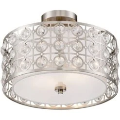 Possini Euro Design Saira Modern Ceiling Light Semi Flush Mount Fixture 16" Wide Brushed Nickel Crystal Organza Drum Shade For Bedroom Kitchen Hallway -Possini Euro Design Shop GUEST 2fca2bd0 5fb8 491e 8a14 73d05a4290d8