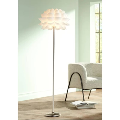 Possini Euro Design Modern Floor Lamp 63" Tall Brushed Steel White Orb Petal Flower Shade Dimmable For Living Room Reading Bedroom Office 3 Possini Euro Design Modern Floor Lamp 63" Tall Brushed Steel White Orb Petal Flower Shade Dimmable For Living Room Reading Bedroom Office