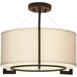 Possini Euro Design Stinson Modern Ceiling Light Semi Flush Mount Fixture 17 1/4" Wide Bronze 3-Light Linen Drum Shade For Bedroom Kitchen Living Room -Possini Euro Design Shop GUEST 357f78c5 acd0 470c bd31 c9b75143728f