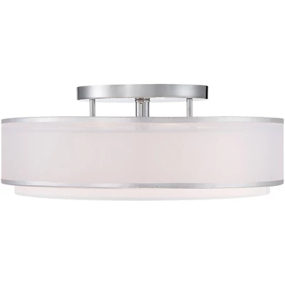 Possini Euro Design Modern Ceiling Lighting Semi Flush Mount Fixture 20" Wide Chrome 3-Light Sheer Outer Off White Inner Drum Shade For Bedroom House 5 Possini Euro Design Modern Ceiling Lighting Semi Flush Mount Fixture 20" Wide Chrome 3-Light Sheer Outer Off White Inner Drum Shade For Bedroom House - Image 3