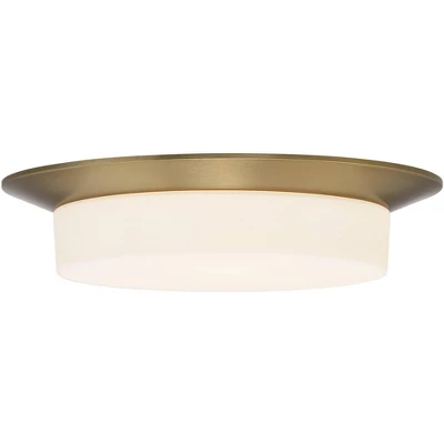 Possini Euro Design Melber Modern Ceiling Light Flush Mount Fixture 14" Wide Warm Brass Gold 3-Light Opal White Glass Shade For Bedroom Living Room 5 Possini Euro Design Melber Modern Ceiling Light Flush Mount Fixture 14" Wide Warm Brass Gold 3-Light Opal White Glass Shade For Bedroom Living Room - Image 3