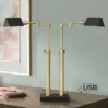 Possini Euro Design Keegan Modern Desk Lamp 24" High Warm Brass With Dual USB Charging Ports LED Adjustable Black Shade For Bedroom Living Room Desk