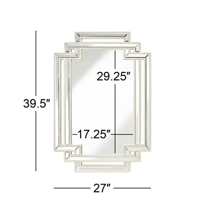 Possini Euro Design Erte Rectangular Vanity Wall Mirror Modern Beveled Silver Leaf Beaded Openwork Frame 27" Wide For Bathroom Bedroom Living Room 7 Possini Euro Design Erte Rectangular Vanity Wall Mirror Modern Beveled Silver Leaf Beaded Openwork Frame 27" Wide For Bathroom Bedroom Living Room - Image 5