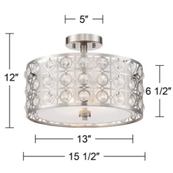 Possini Euro Design Saira Modern Ceiling Light Semi Flush Mount Fixture 16" Wide Brushed Nickel Crystal Organza Drum Shade For Bedroom Kitchen Hallway -Possini Euro Design Shop GUEST 440538f1 6641 4d44 bdfe 4ba1a8de434b