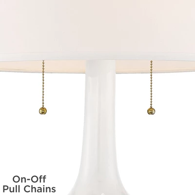 Possini Euro Design Natalia Modern Country Cottage Table Lamp 27" Tall White Ceramic Glaze Textured Floral Drum Shade For Bedroom Living Room Bedside 5 Possini Euro Design Natalia Modern Country Cottage Table Lamp 27" Tall White Ceramic Glaze Textured Floral Drum Shade For Bedroom Living Room Bedside - Image 3