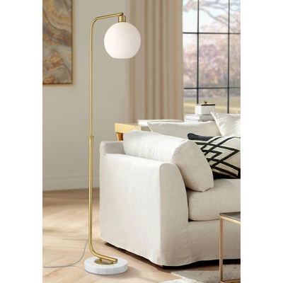 Possini Euro Design Casaba Mid Century Modern Chairside Arc Floor Lamp 64" Tall Warm Gold Adjustable Frosted Glass Shade For Living Room Reading House 3 Possini Euro Design Casaba Mid Century Modern Chairside Arc Floor Lamp 64" Tall Warm Gold Adjustable Frosted Glass Shade For Living Room Reading House