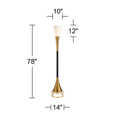 Possini Euro Design Piazza Modern Torchiere Floor Lamp With Gold Riser 78" Tall Black Brass Metal White Glass Shade For Living Room Bedroom Office 6 Possini Euro Design Piazza Modern Torchiere Floor Lamp With Gold Riser 78" Tall Black Brass Metal White Glass Shade For Living Room Bedroom Office - Image 4