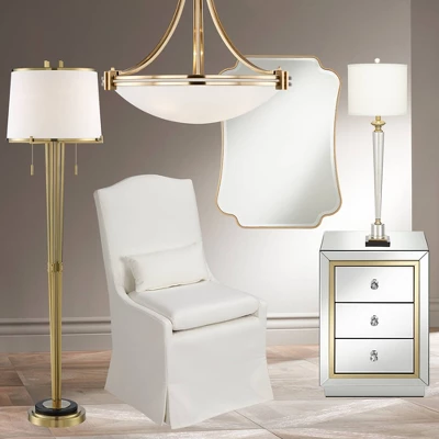 Possini Euro Design Palisade Modern Floor Lamp 64" Tall Satin Brass Metal Trimmed Fabric Tapered Drum Shade For Living Room Bedroom Office House Home 10 Possini Euro Design Palisade Modern Floor Lamp 64" Tall Satin Brass Metal Trimmed Fabric Tapered Drum Shade For Living Room Bedroom Office House Home - Image 8