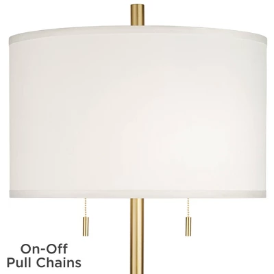 Possini Euro Design Luxe Italian Style Floor Lamp 64" Tall Gold Metal White Linen Drum Shade For Living Room Reading House Bedroom Office 4 Possini Euro Design Luxe Italian Style Floor Lamp 64" Tall Gold Metal White Linen Drum Shade For Living Room Reading House Bedroom Office - Image 2