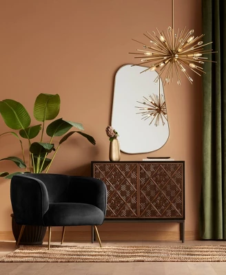 Possini Euro Design Reuleaux Rectangular Vanity Wall Mirror Modern Curved Corner Champagne Gold Frame 26" Wide For Bathroom Bedroom Living Room Office 6 Possini Euro Design Reuleaux Rectangular Vanity Wall Mirror Modern Curved Corner Champagne Gold Frame 26" Wide For Bathroom Bedroom Living Room Office - Image 5