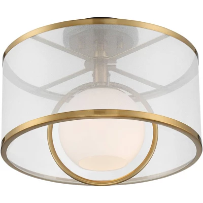Possini Euro Design Carlyn Modern Art Deco Ceiling Light Semi Flush Mount Fixture 14" Wide Warm Brass Black Orb Organza Drum Shade For Bedroom Kitchen 6 Possini Euro Design Carlyn Modern Art Deco Ceiling Light Semi Flush Mount Fixture 14" Wide Warm Brass Black Orb Organza Drum Shade For Bedroom Kitchen - Image 4