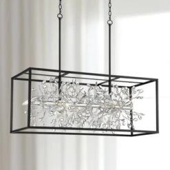 Possini Euro Design Carrine Black Silver Linear Pendant Chandelier 38 1/2" Wide Modern Clear Crystal 8-Light Fixture For Dining Room Kitchen Island