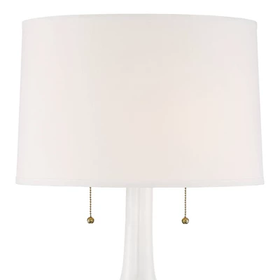 Possini Euro Design Natalia Modern Country Cottage Table Lamp 27" Tall White Ceramic Glaze Textured Floral Drum Shade For Bedroom Living Room Bedside 4 Possini Euro Design Natalia Modern Country Cottage Table Lamp 27" Tall White Ceramic Glaze Textured Floral Drum Shade For Bedroom Living Room Bedside - Image 2