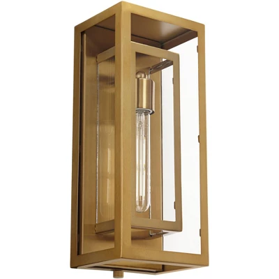 Possini Euro Design Modern Outdoor Wall Light Fixture Brass 16 1/4" Clear Glass Panel For Exterior Barn Deck House Porch Yard Patio Outside Garage 6 Possini Euro Design Modern Outdoor Wall Light Fixture Brass 16 1/4" Clear Glass Panel For Exterior Barn Deck House Porch Yard Patio Outside Garage - Image 4