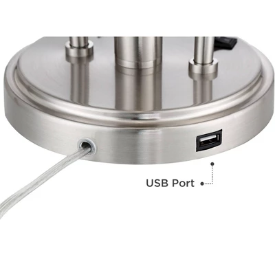 Possini Euro Design Wagner Modern Table Lamp 29 3/4" Tall Brushed Nickel With USB Charging Port And LED Gooseneck Lights White Shade For Living Room 6 Possini Euro Design Wagner Modern Table Lamp 29 3/4" Tall Brushed Nickel With USB Charging Port And LED Gooseneck Lights White Shade For Living Room - Image 4