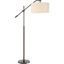 Possini Euro Design Industrial Floor Lamp Adjustable Arm 62.5" Tall Oiled Bronze Metal Light Brown Linen Drum Shade For Living Room Reading -Possini Euro Design Shop GUEST 573c1af1 0c98 4e89 ad2d 7247d349f417