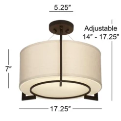 Possini Euro Design Stinson Modern Ceiling Light Semi Flush Mount Fixture 17 1/4" Wide Bronze 3-Light Linen Drum Shade For Bedroom Kitchen Living Room -Possini Euro Design Shop GUEST 5cfc32a1 5a13 49e4 b20a c7db2f1f1e48