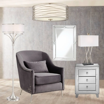 Possini Euro Design Modern Ceiling Light Flush Mount Fixture Antique Silver Leaf 18" Wide Wavy Spun White Drum For Bedroom Kitchen 9 Possini Euro Design Modern Ceiling Light Flush Mount Fixture Antique Silver Leaf 18" Wide Wavy Spun White Drum For Bedroom Kitchen - Image 7