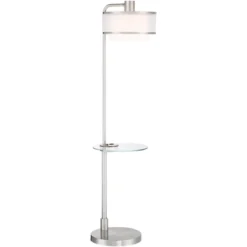 Possini Euro Design Vogue Modern Floor Lamp With Tray Table 60" Tall Brushed Nickel USB Charging Port Organza Outer White Inner Shade For Living Room -Possini Euro Design Shop GUEST 5dba8631 0421 4456 8c0d 2f442809b837 1