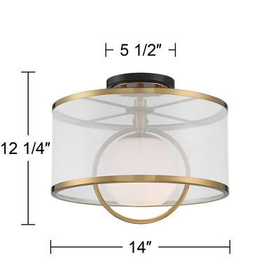 Possini Euro Design Carlyn Modern Art Deco Ceiling Light Semi Flush Mount Fixture 14" Wide Warm Brass Black Orb Organza Drum Shade For Bedroom Kitchen 9 Possini Euro Design Carlyn Modern Art Deco Ceiling Light Semi Flush Mount Fixture 14" Wide Warm Brass Black Orb Organza Drum Shade For Bedroom Kitchen - Image 7