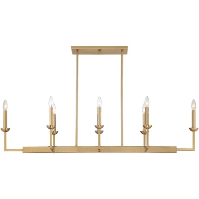 Possini Euro Design Kime Gold Linear Pendant Chandelier 50" Wide Modern 8-Light Fixture For Dining Room House Foyer Kitchen Island Entryway Bedroom 7 Possini Euro Design Kime Gold Linear Pendant Chandelier 50" Wide Modern 8-Light Fixture For Dining Room House Foyer Kitchen Island Entryway Bedroom - Image 5