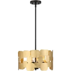 Possini Euro Design Stella Black Pendant Chandelier 15" Wide Modern Gold Leaf Drum Shade 4-Light Fixture For Dining Room House Foyer Kitchen Island -Possini Euro Design Shop GUEST 64aec024 0b00 4524 a846 91d64ceb6afe