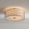 Possini Euro Design Modern Ceiling Light Flush Mount Fixture Antique Silver Leaf 18" Wide Wavy Spun White Drum For Bedroom Kitchen