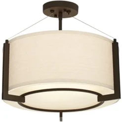 Possini Euro Design Stinson Modern Ceiling Light Semi Flush Mount Fixture 17 1/4" Wide Bronze 3-Light Linen Drum Shade For Bedroom Kitchen Living Room -Possini Euro Design Shop GUEST 693e4b1b 0803 44f6 9c27 e7bc518b632b