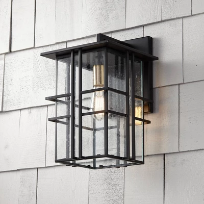 Possini Euro Design Arley Modern Outdoor Wall Light Fixture Black Geometric Frame 16" Seedy Glass For Post Exterior Barn Deck House Porch Yard Patio 3 Possini Euro Design Arley Modern Outdoor Wall Light Fixture Black Geometric Frame 16" Seedy Glass For Post Exterior Barn Deck House Porch Yard Patio
